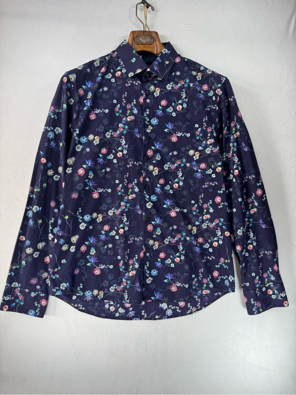 John Lennon Navy Floral Button-Down Shirt with Multicolor Blooms XL
